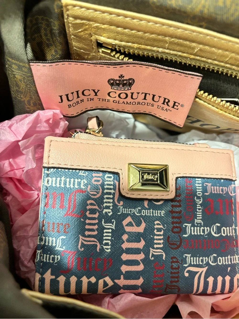 Juicy Couture Navy Blue Velour Handbag, NWT & Wallet Bundle, Preowned